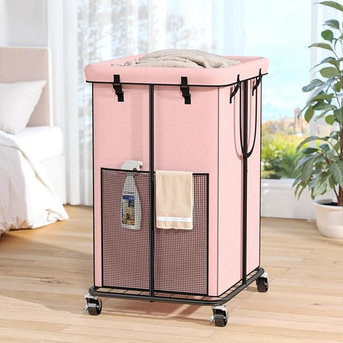 150L Laundry Hamper with Wheels, Rolling Laundry Basket with Metal Frame and by OLLDIDE