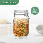 Glass Food Storage Jars with Airtight Lids 34 oz Round 4 Pack Kitchen Storage - Image 3