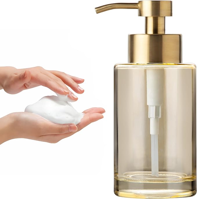 Enra Gold Foaming Soap Dispenser, 12oz Thick Glass Bathroom & Kitchen Dispenser by Enra