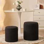 Round Ottoman with Storage Set of 2-Upholstered Sherpa Vanity Stool - Image 7