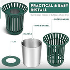 16 Gallon Round Large Outdoor Trash Can, Heavy Duty Metal Slatted Garbage Can - Image 5