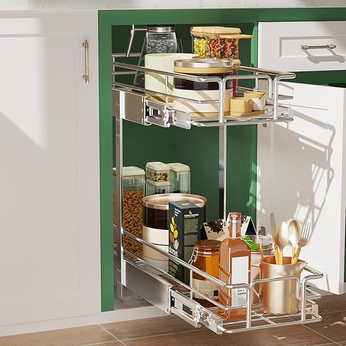 LOVMOR 2 Tier Individual Pull Out Cabinet Organizer 7½" W x 21½" D, Slide Out - Image 5