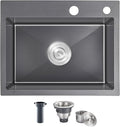 22x18 Inch Drop in Kitchen Sink, Handmade 304 Black Stainless Steel Sink by OUGOO