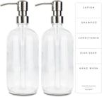 Emerson Essentials Glass Soap Bottle Dispensers, 2 Pack, Stainless-Steel Pumps by Emerson+Essentials