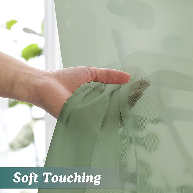 Chyhomenyc Sage Green Sheer Curtains 78 Inches Long 2 Panels Set - Image 9