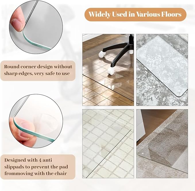 Tempered Glass Floor Mat for Office Chair, for Carpeted or Hard Floor, - Image 4