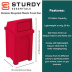 32 Gallon Square 100% Recycled Plastic Heavy Duty Outdoor Trash Can - Image 2