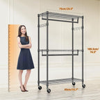 Heavy Duty Rolling Garment Rack 3 Tiers Adjustable Wire Shelving Clothes Rack - Image 8