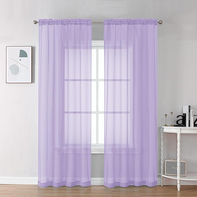 Chyhomenyc Lilac Sheer Curtains 78 Inches Long 2 Panels Set by Chyhomenyc
