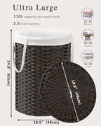 Laundry Basket with Lid Round Rattan Laundry Hamper with Lid and Handles 29.1 - Image 4