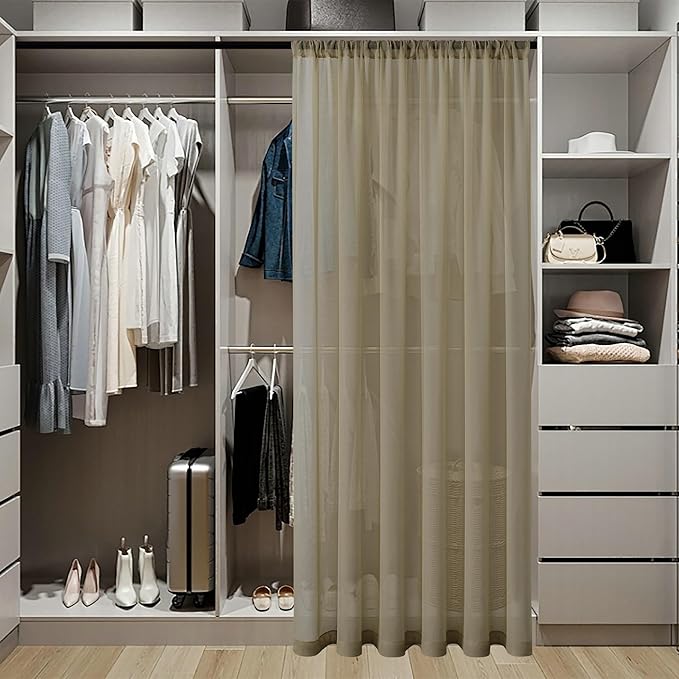 Tollpiz Short Sheer Door Curtains Closet Linen Textured Curtains Sheer Doorway - Image 3