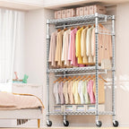 Heavy Duty Rolling Garment Rack 3 Tiers Adjustable Wire Shelving Clothes Rack - Image 5