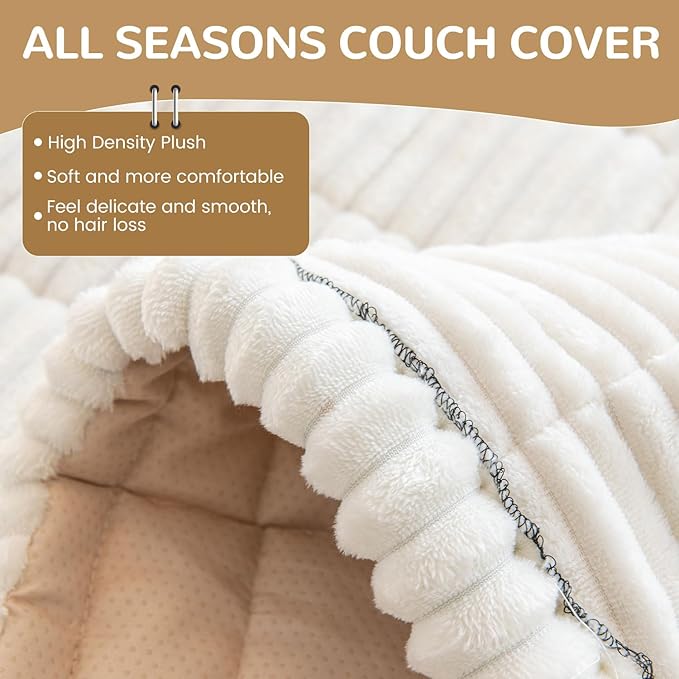 OTOB Couch Cover for Dogs Washable, Non Slip Plush Sofa Covers for 3 Cushion - Image 2