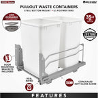 Rev-A-Shelf Double Trash Can Under Kitchen Cabinets Pullout, 35 Quart 8.75 - Image 3