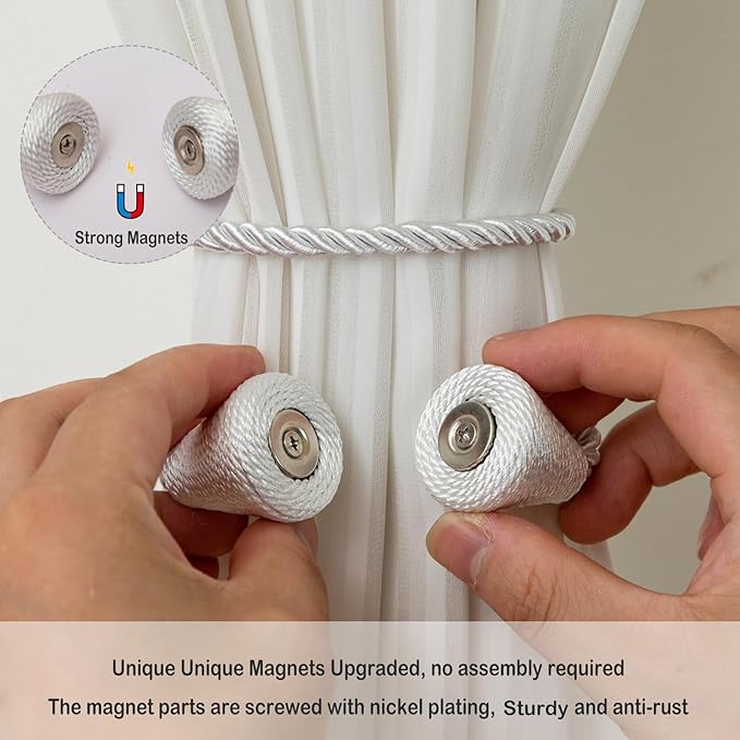 Magnetic Curtain Tiebacks 8 Pack Outdoor Rope Curtain Tie Backs Decorative - Image 3