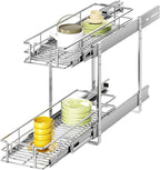 2 Tier Individual Pull Out Cabinet Organizer 9" W x 21½" D, Heavy Duty Cabinet by Unknown