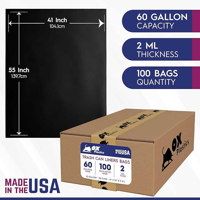 Ox Plastics 60 Gallon Trash Can Liners Garbage Bags - Image 3
