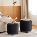 Big Round Ottoman with Storage Set of 2, Upholstered Velvet Vanity Stool - Image 4