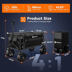 220L Collapsible Wagon Cart Foldable, 460lbs Load Capacity Heavy Duty Folding - Image 4
