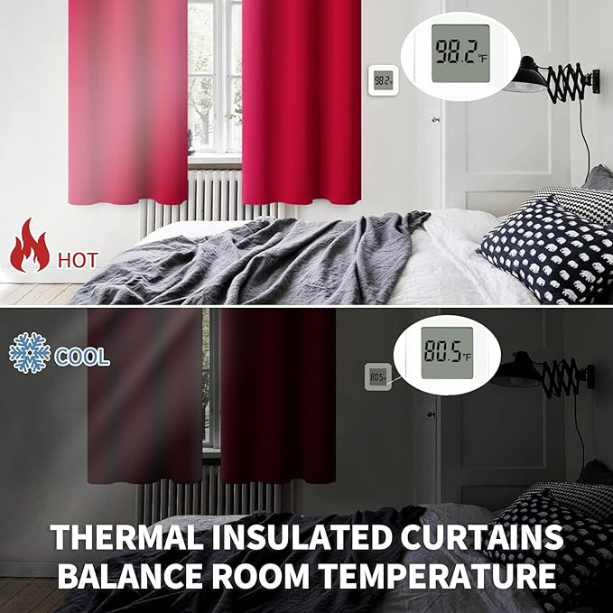 BGment Short Red Blackout Curtains 45 Inches Length - Image 3