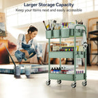 YASONIC 3-Tier Rolling Cart, 66 Pounds Capacity, Mesh Storage Organizer - Image 4