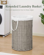 34.3 Gal Large Laundry Hamper Laundry Basket Round Handwoven Wicker Laundry - Image 2