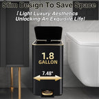 Small Bathroom Trash Can with Lid Soft Close, 1.8 Gallon Stainless Steel - Image 3