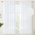 YoungsTex 63 Inch Length White Linen Curtains 2 Panels by YoungsTex