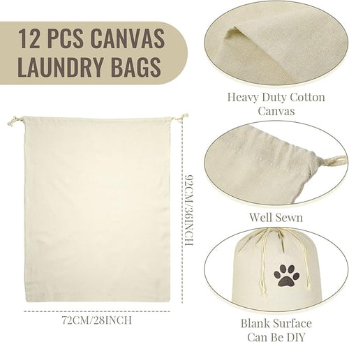 12 Pieces 28" x 36" Canvas Laundry Bags Bulk Large Cotton Laundry - Image 2