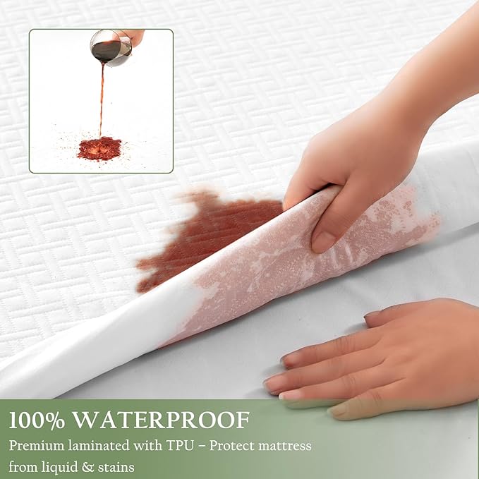 100% Waterproof Full Mattress Protector, Breathable Bamboo Rayon Mattress Cover - Image 3