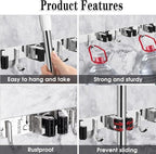2 Pack Mop and Broom Holder Wall Mount, 5 Racks and 4 Hooks Broom Organizer - Image 2