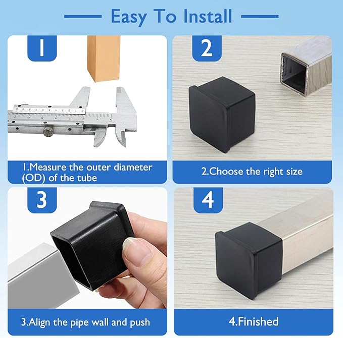 16 Pcs 3/4" x 3/4" Square Rubber Chair Leg Caps, PVC Table Leg Covers, Flexible - Image 5