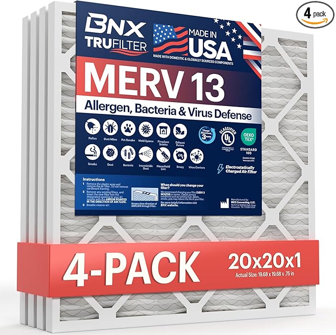 BNX TruFilter 20x20x1 MERV 13 AC Furnace Air Filter by BNX