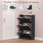Shoe Storage Cabinet with 3 Flip Drawers, Narrow Shoe Rack Cabinet, - Image 4