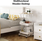 3 Tier Rolling Cart with Metal Handle, Table Top, Hanging Cups, Plastic Storage - Image 4