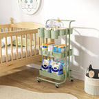 3 Tier Rolling Cart with Metal Handle, Table Top, Hanging Cups, Plastic Storage - Image 7