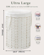 Laundry Basket Round Rattan Laundry Hamper 29.1 Gal Handwoven Large Wicker - Image 5