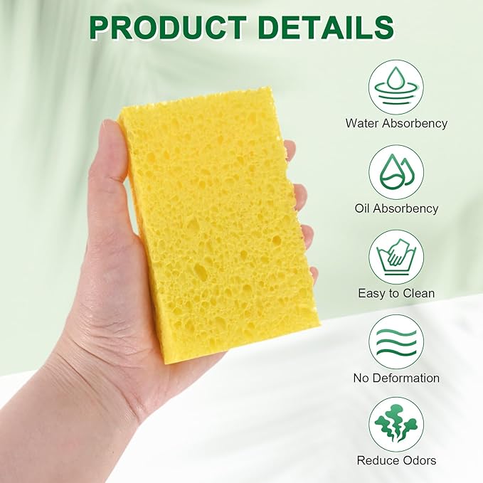 12-Pack Kitchen Sponges, Condense Eco Cellulose Non-Scratch Scrub Heavy Sponge - Image 2