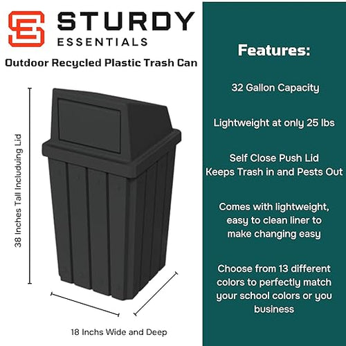 32 Gallon Square Slatted 100% Recycled Plastic Heavy-Duty Commercial Outdoor or - Image 2