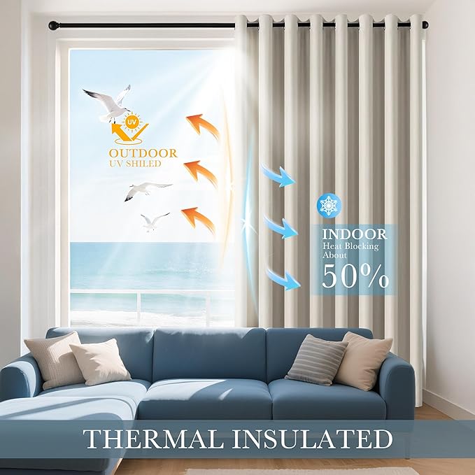 PONY DANCE Cream Blackout Curtains 45 inch Length 2 Panel Set- Thermal - Image 3