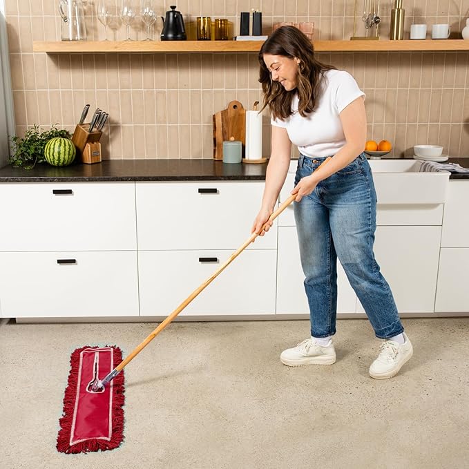36 Inch Red Commercial Dust Mop & Floor Sweeper – Wood Handle Floor Mop - Image 2