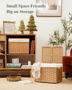Storage Basket with Lid Woven Wicker Baskets with 2 Separate Lid, 9.2 Gallon - Image 6