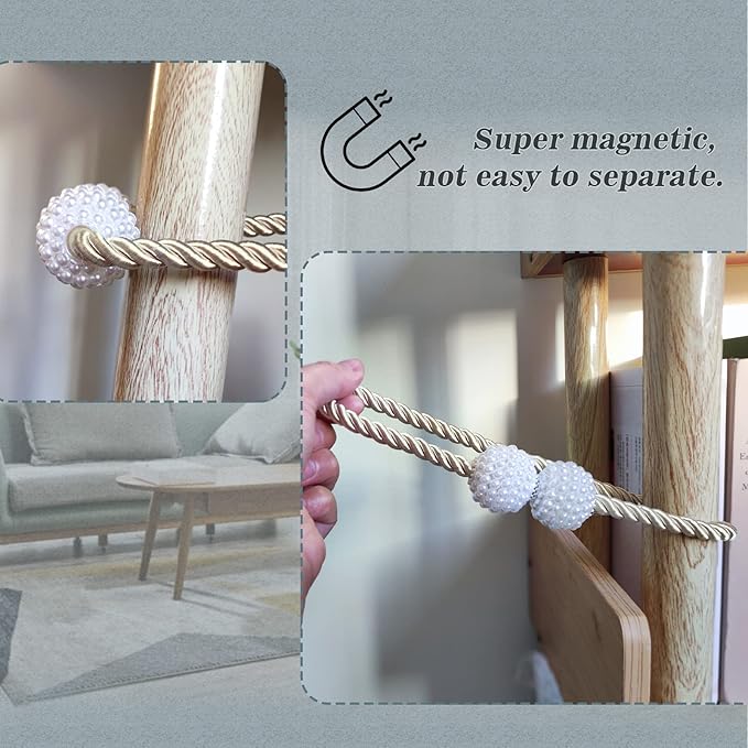 Hion Magnetic Curtain Tiebacks Beige 2pcs, Curtain Tiebacks Buckles Holdbacks - Image 6