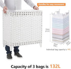 Laundry Hamper with 3 Removable Liner Bags; 132L Handwoven Rattan Laundry - Image 4