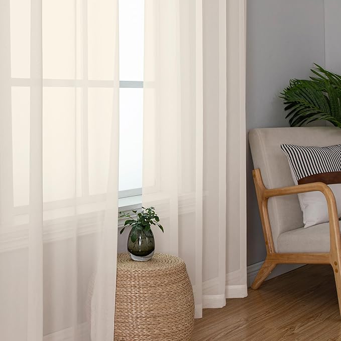 Chyhomenyc Cream Sheer Curtains 63 Inches Long 2 Panels Set- Light Filtering - Image 4