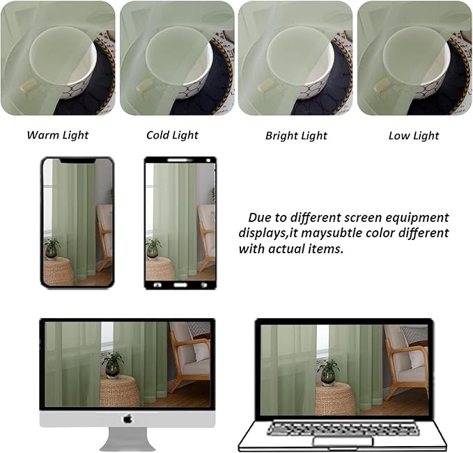 Chyhomenyc Sage Green Sheer Curtains 84 Inches Long 2 Panels, Light Filtering - Image 4
