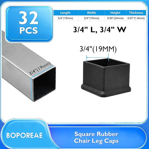 32 Pcs 3/4" x 3/4" Square Rubber Chair Leg Caps, PVC Table Leg Covers, Flexible - Image 2