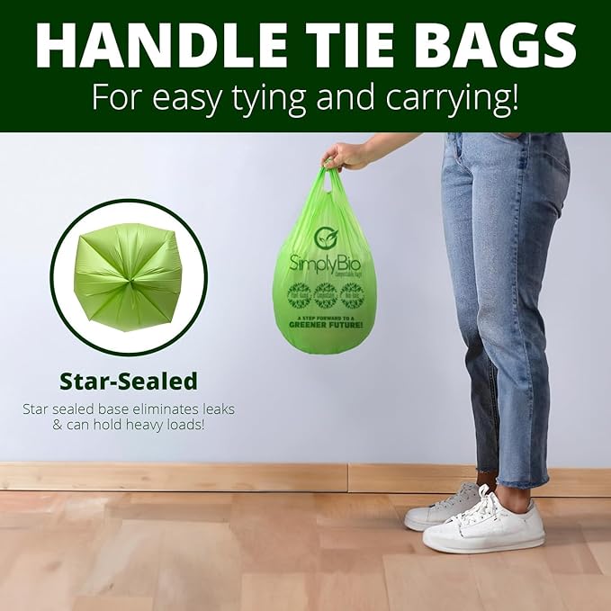 1.6 Gallon Compostable Trash Bags Handle, Heavy Duty Thick 0.6 Mil, 6.06 Liter - Image 6