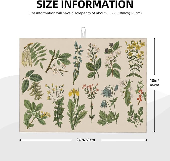 Vintage Color Plants Herbs Floral Microfiber Dish Drying Mat - Image 3
