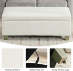 51" Faux Leather Storage Ottoman, Stitch Tufted Rectangle Upholstered End of - Image 4